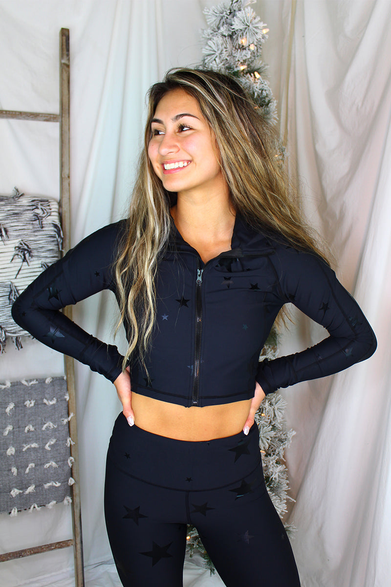 Black Foil Star Pattern Athletic Jacket