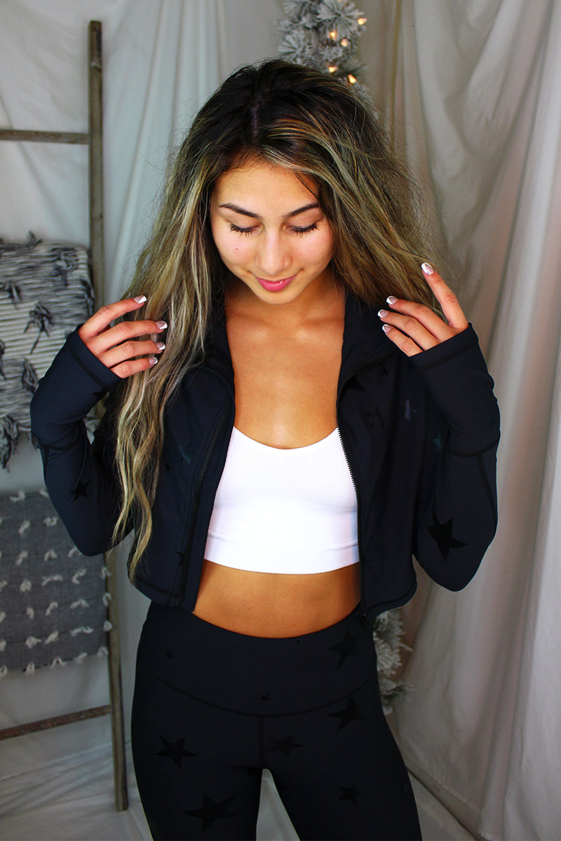 Black Foil Star Pattern Athletic Jacket