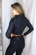 Black Foil Star Pattern Athletic Jacket
