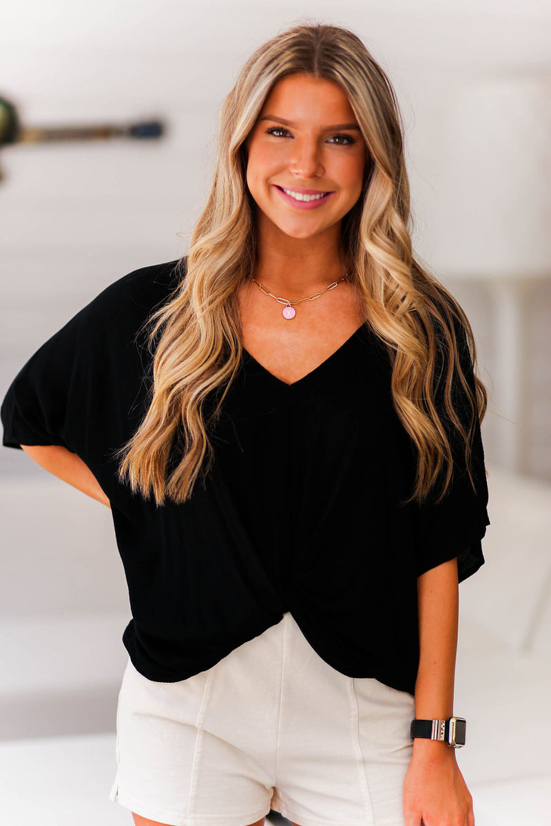 Black Front Twist T-Shirt - Shop Kendry Collection Boutique