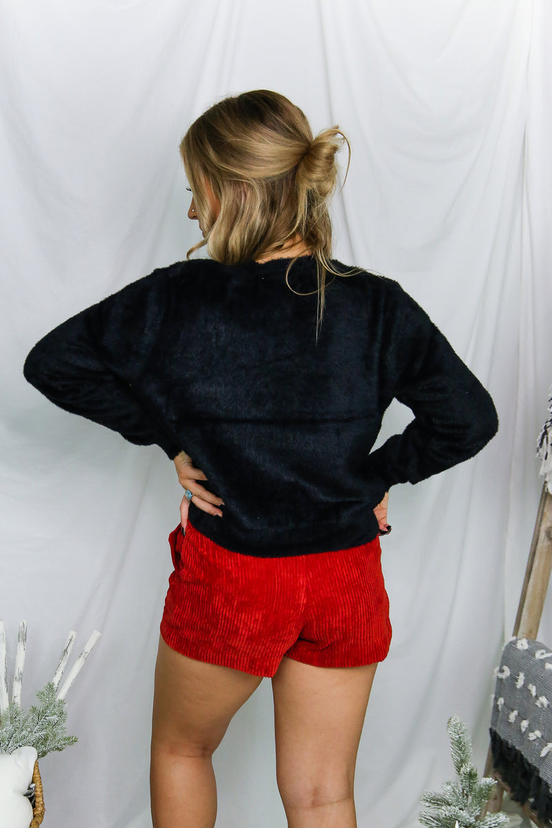 Black Fuzzy Knit Sweater - Shop Kendry Collection Boutique