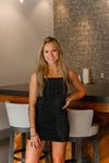 Black Glitter Ruched Mini Dress