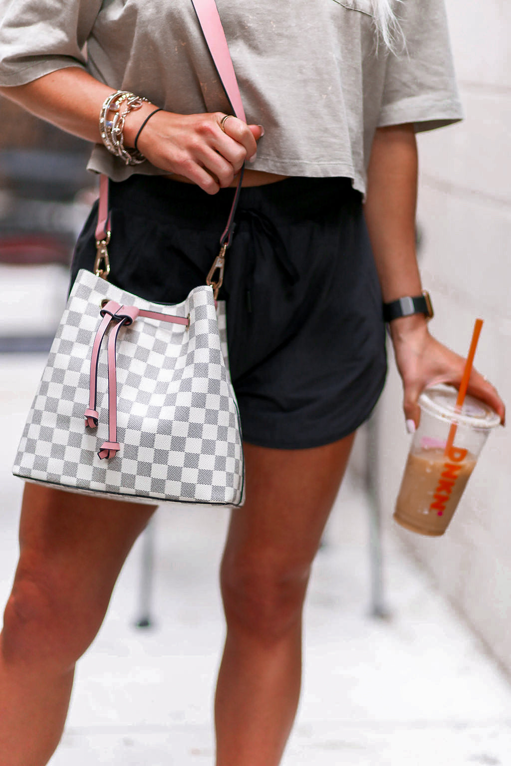White and Pink Checkered Pattern Bucket Bag - Shop Kendry Collection Boutique