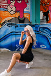 Black Thick Strap Ribbed Cropped Tank Top