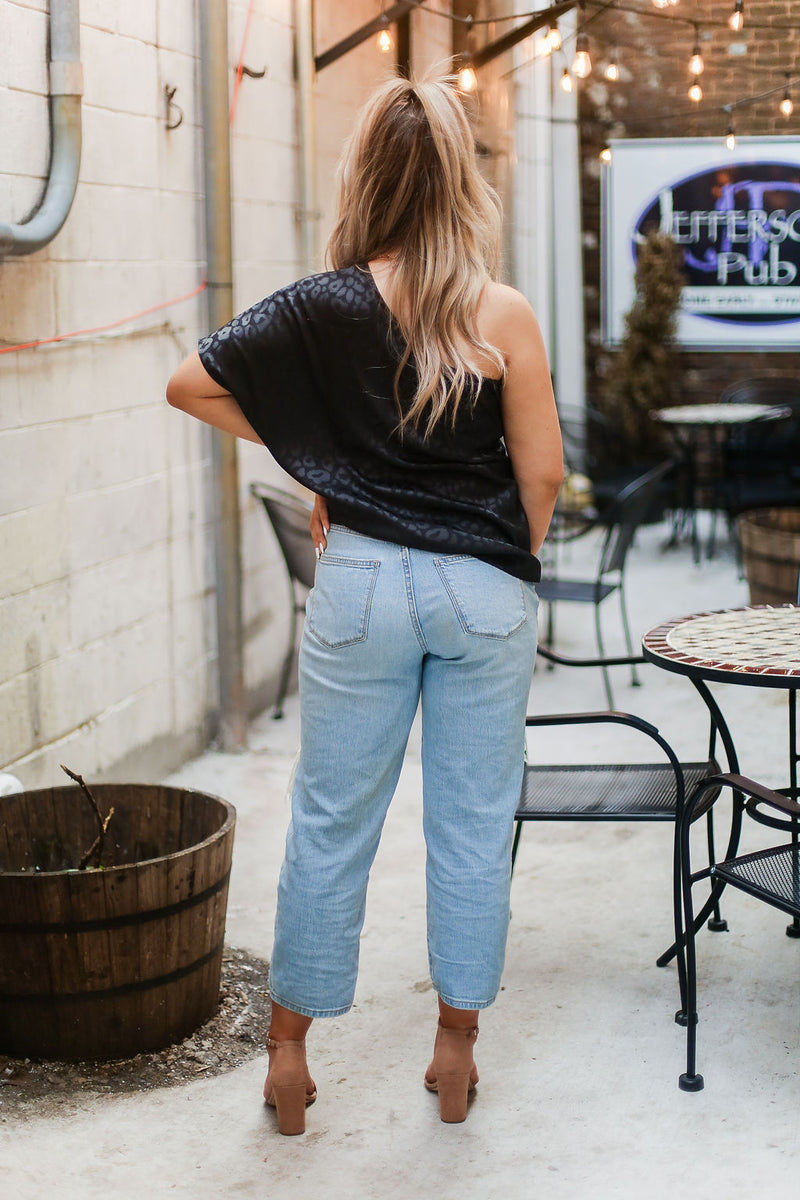 Black Leopard Silk One Shoulder Top - Shop Kendry Collection Boutique