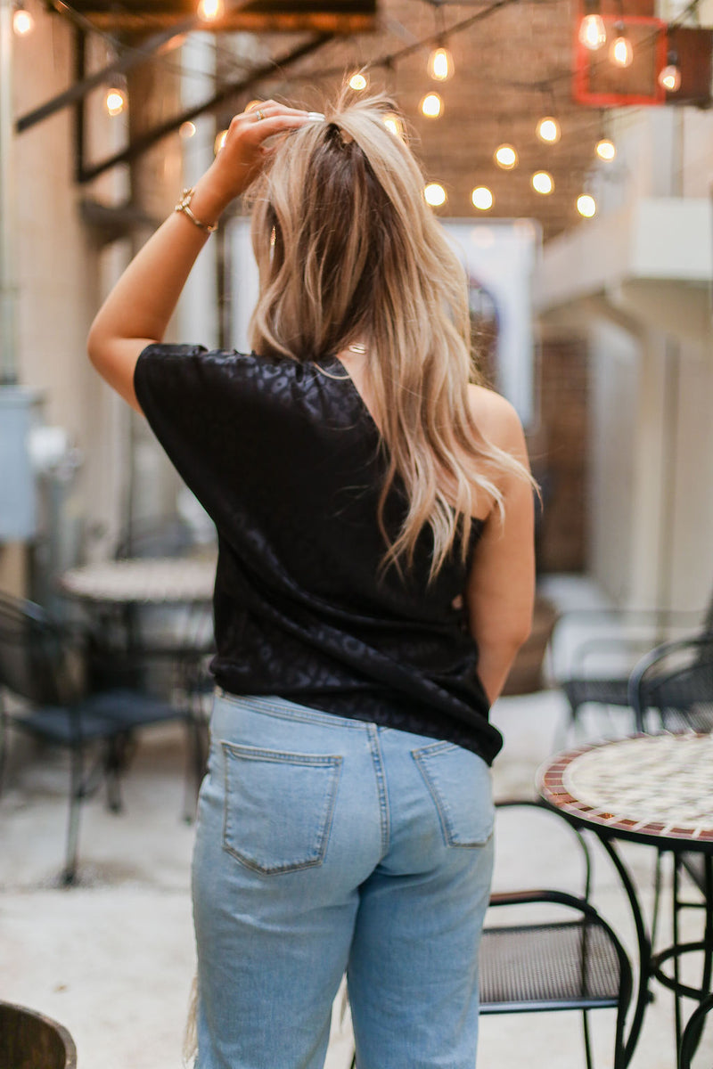 Black Leopard Silk One Shoulder Top - Shop Kendry Collection Boutique