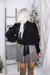 Black Long Sleeve Sheer Ruffle Blouse With Button Up Back