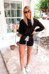 Black Drawstring Waist Cropped Hoodie Two Piece Lounge Set - Kendry Collection Boutique