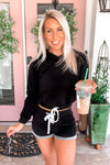 Black Drawstring Waist Cropped Hoodie Two Piece Lounge Set - Kendry Collection Boutique