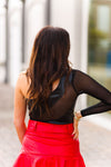 Black Mesh Contrast One Shoulder Bodysuit - Kendry Collection Boutique