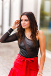 Black Mesh Contrast One Shoulder Bodysuit - Kendry Collection Boutique