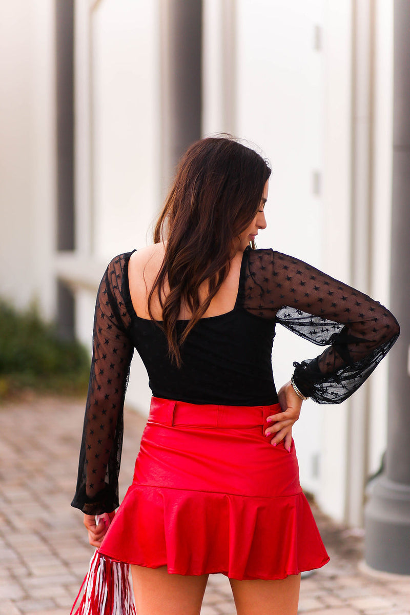 Black Mesh Star Patterned Bodysuit - Kendry Collection Boutique