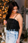 Black Metallic Fringe Crop Top - Shop Cute New Years Tops At Kendry Collection Boutique