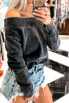 Black Off The Shoulder Mineral Wash Pullover - Shop Kendry Collection