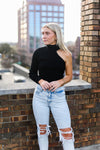 Black One Shoulder Mock Neck Sweater - Shop Kendry Collection Boutique Online