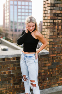 Black One Shoulder Mock Neck Sweater - Shop Kendry Collection Boutique Online