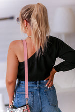 Black One Shoulder Sweatshirt - Shop Kendry Collection Online Boutique