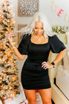 Black Puff Sleeve Mini Dress - Shop Kendry Collection Boutique Black Square Neck Puff Sleeve Mini Dress