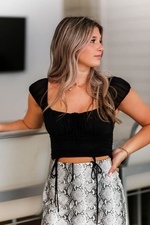 Black Puff Sleeve Ruched Crop Top - Shop Kendry Collection Boutique