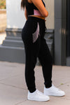 Black Rhinestone Fringe Pocket Joggers