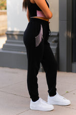 Black Rhinestone Fringe Pocket Joggers