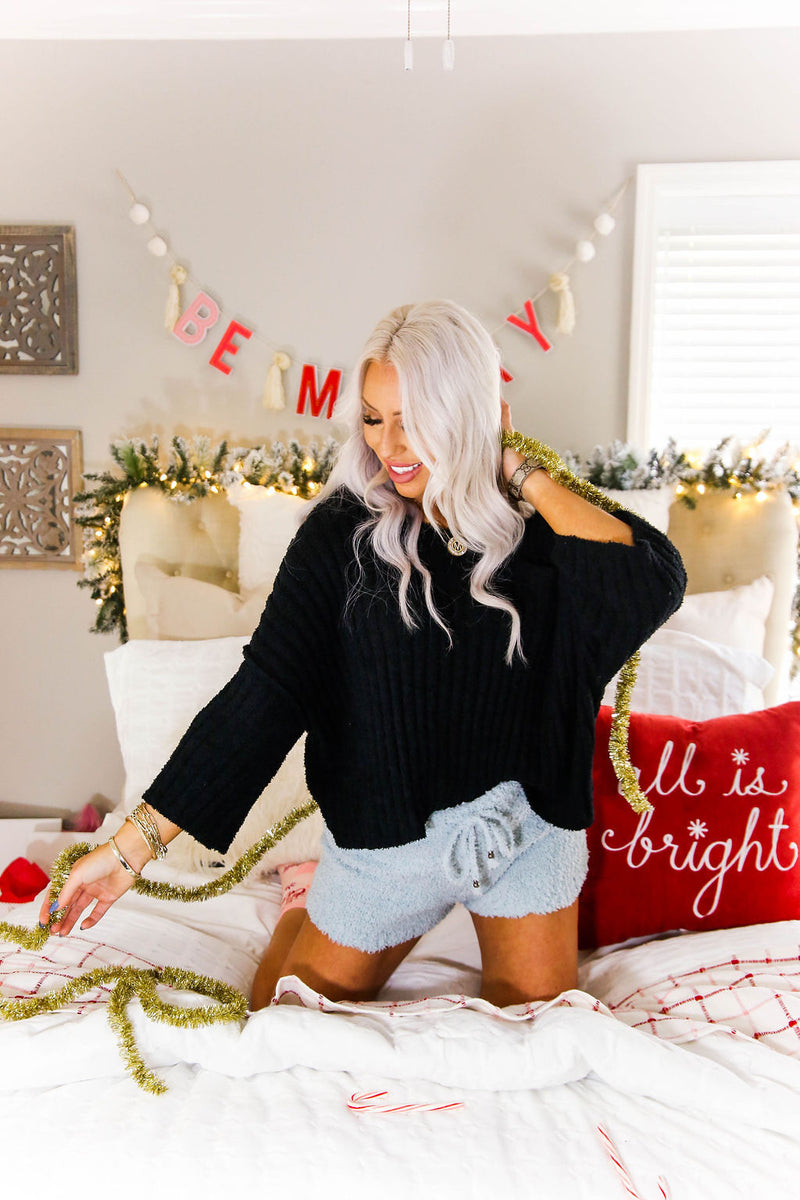 Black Ribbed Fleece Sweater - Shop Kendry Collection Boutique
