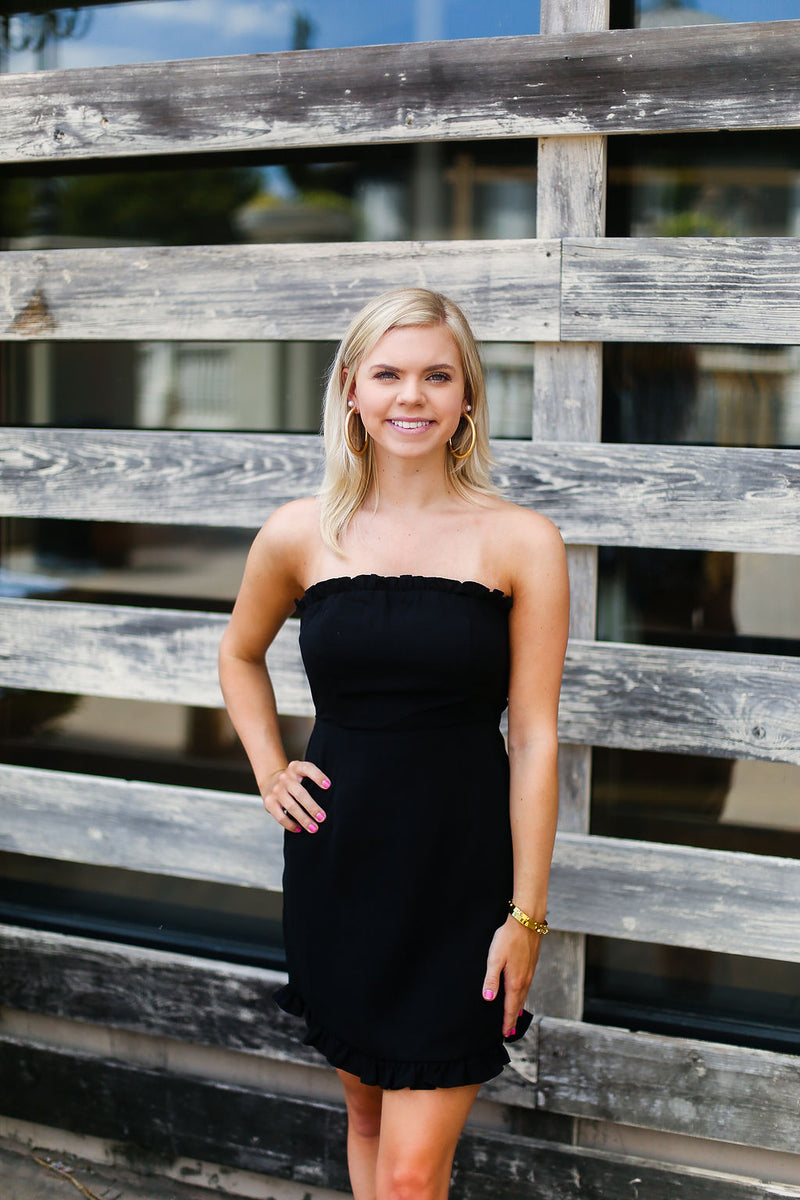 Black Ruffle Hem Strapless Mini Dress - Kendry Collection Boutique