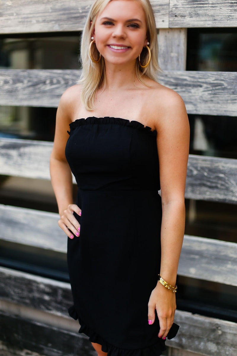 Black Ruffle Hem Strapless Mini Dress - Kendry Collection Boutique