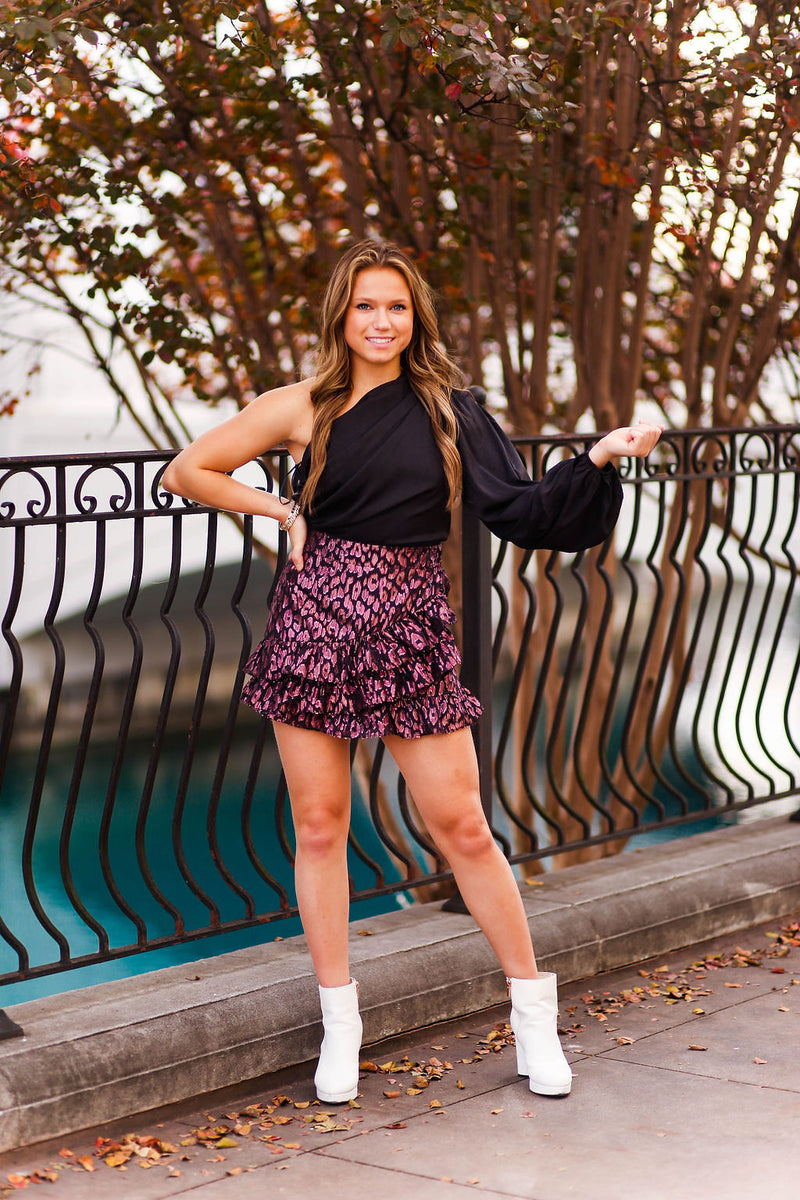 Black Satin One Shoulder Cropped Blouse - Kendry Collection Boutique