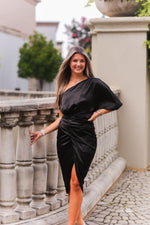 Black Satin One Shoulder Midi Dress- Shop Kendry Collection Boutique