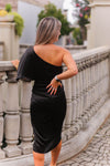 Black Satin One Shoulder Midi Dress- Shop Kendry Collection Boutique