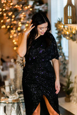 Black Sequin One Shoulder Midi Dress - Kendry Collection Boutique