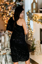 Black Sequin One Shoulder Midi Dress - Kendry Collection Boutique