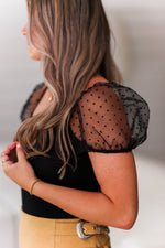 Black Sheer Puff Sleeve Bodysuit - Kendry Collection Boutique Online
