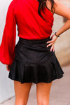 Black Shimmer Asymmetrical Ruffle Mini Skort - Shop Kendry Collection 