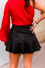 Black Shimmer Asymmetrical Ruffle Mini Skort - Shop Kendry Collection 