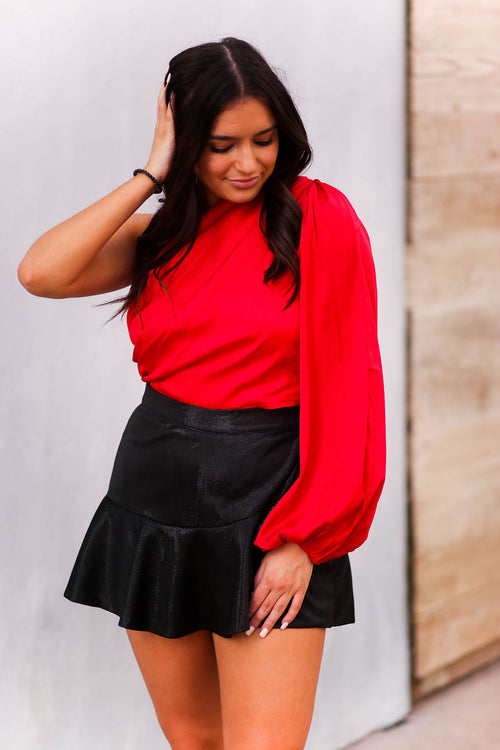 Black Shimmer Asymmetrical Ruffle Mini Skort - Shop Kendry Collection 