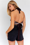Black Striped Halter Neck Knit Top