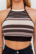 Black Striped Halter Neck Knit Top