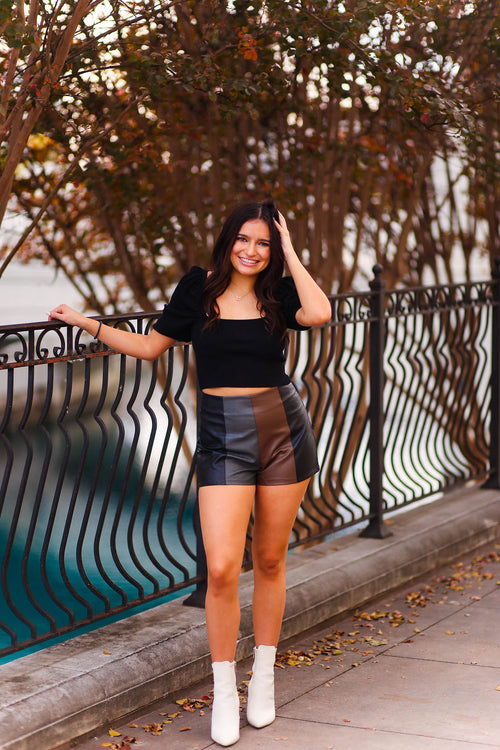 Black and Brown Faux Leather Shorts - Kendry Collection Boutique