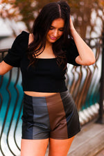 Black and Brown Faux Leather Shorts - Kendry Collection Boutique
