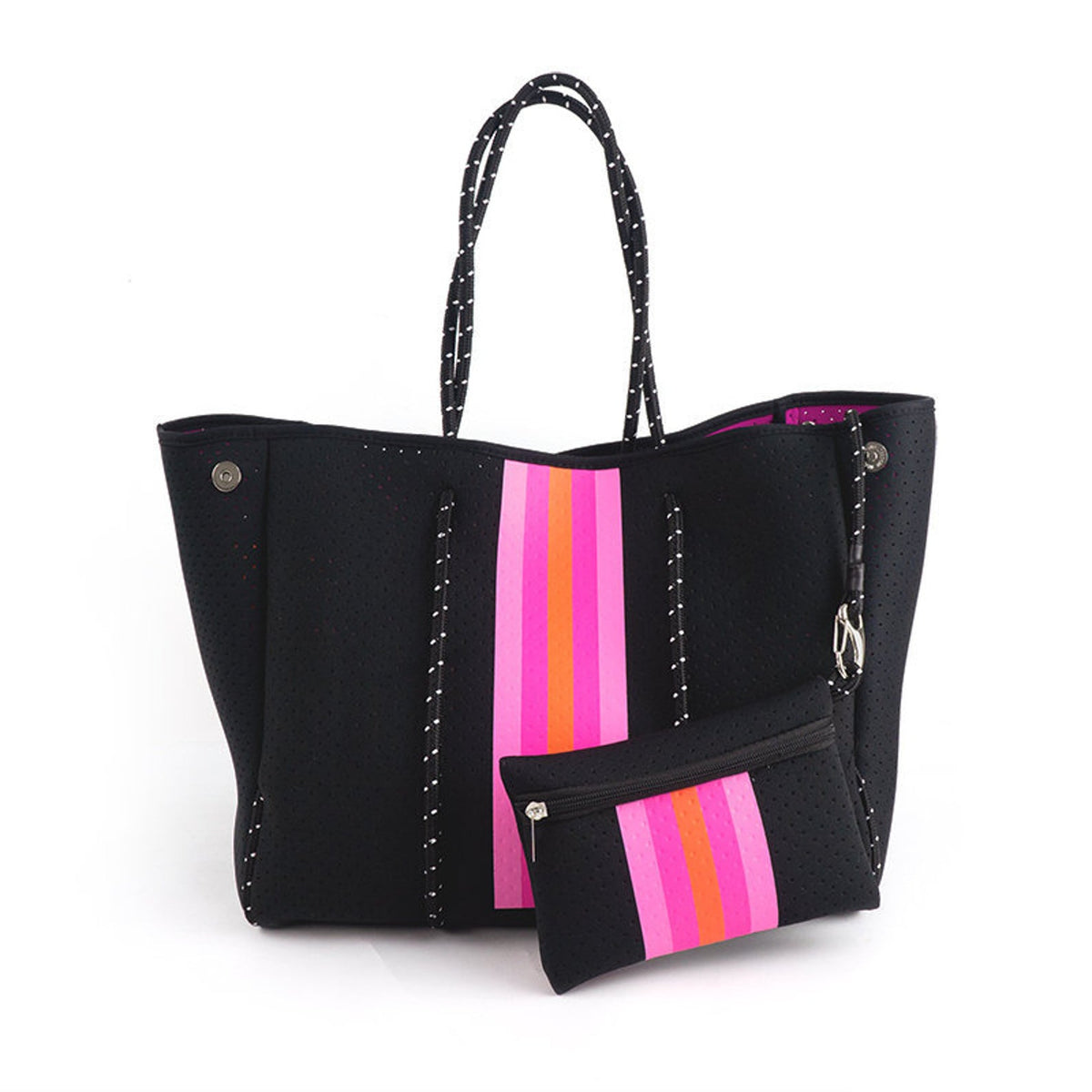 Black And Pink Stripe Neoprene Tote Bag - Shop Kendry Collection Boutique