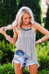 Black and White Beaded High Neck Tank Top - Kendry Collection Boutique