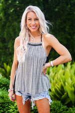 Black and White Beaded High Neck Tank Top - Kendry Collection Boutique