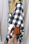 Black and White Plaid Fringe Shawl
