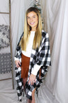 Black and White Plaid Fringe Shawl