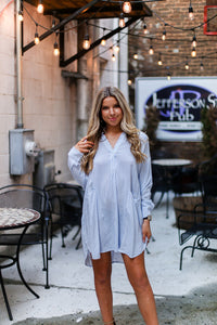 Blue And White Pin Stripe Tunic Top - Shop Kendry Collection Boutique