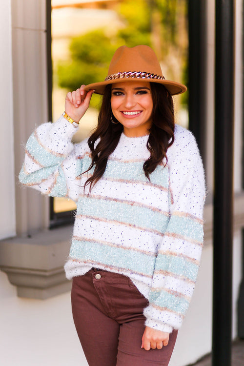 Blue And White Shimmer Stripe Confetti Sweater
