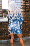 Blue And White Tie Dye Ruched Mini Dress With Off The Shoulder Detail - Shop Kendry Collection