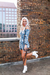 Blue And White Tie Dye Ruched Mini Dress With Off The Shoulder Detail - Shop Kendry Collection